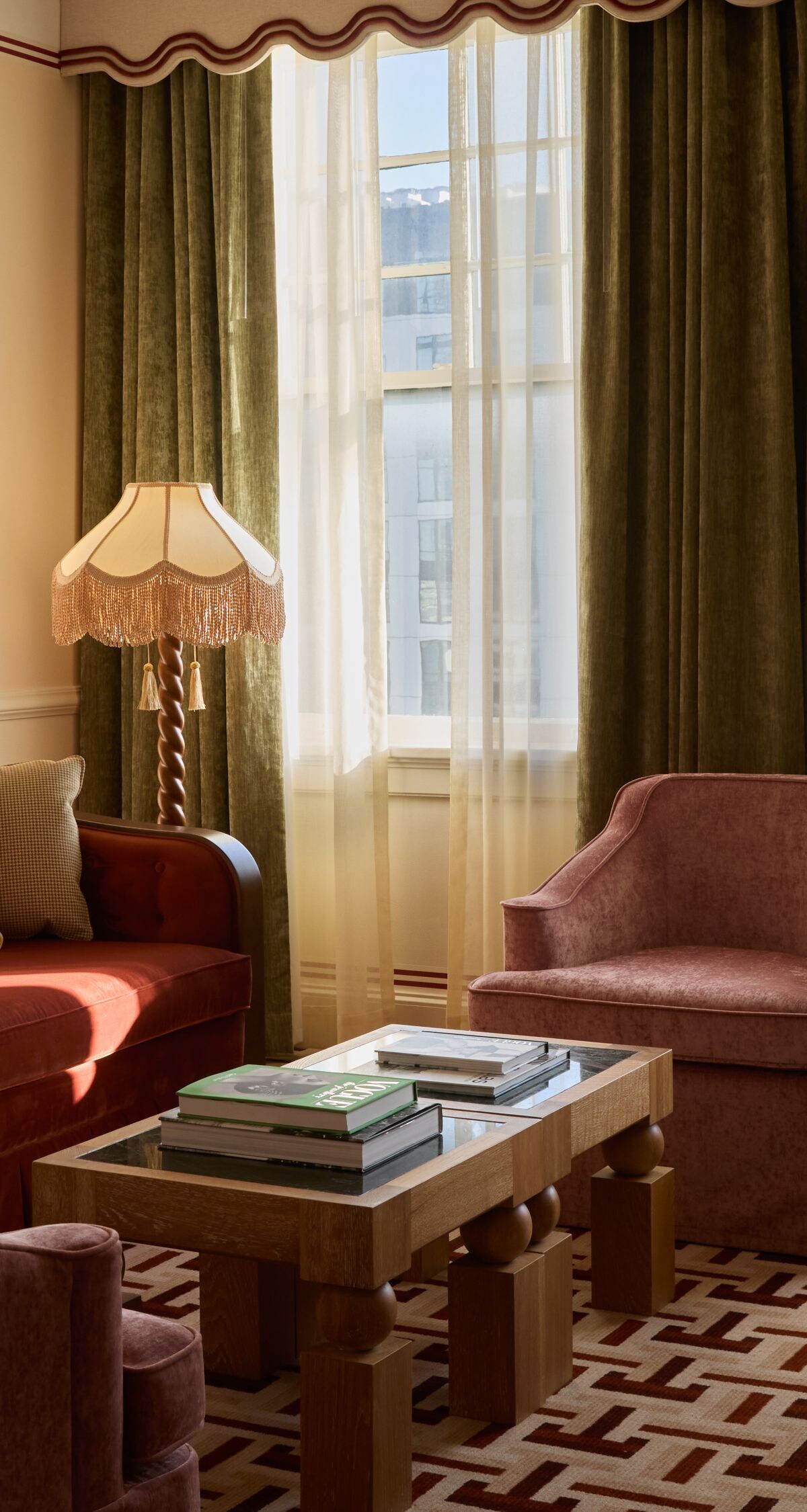 Studio suite with king bed and velvet seating