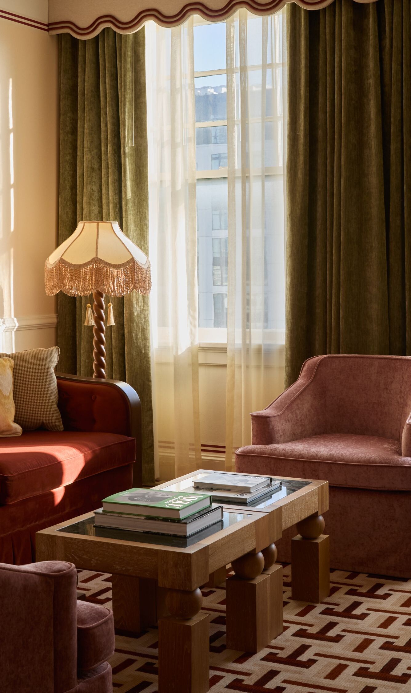 Studio suite with king bed and velvet seating