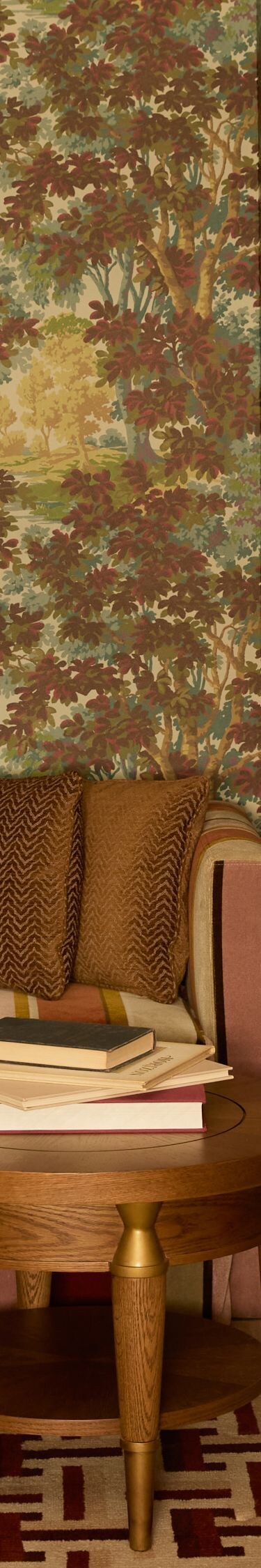 Cozy study nook with desk and patterned walls