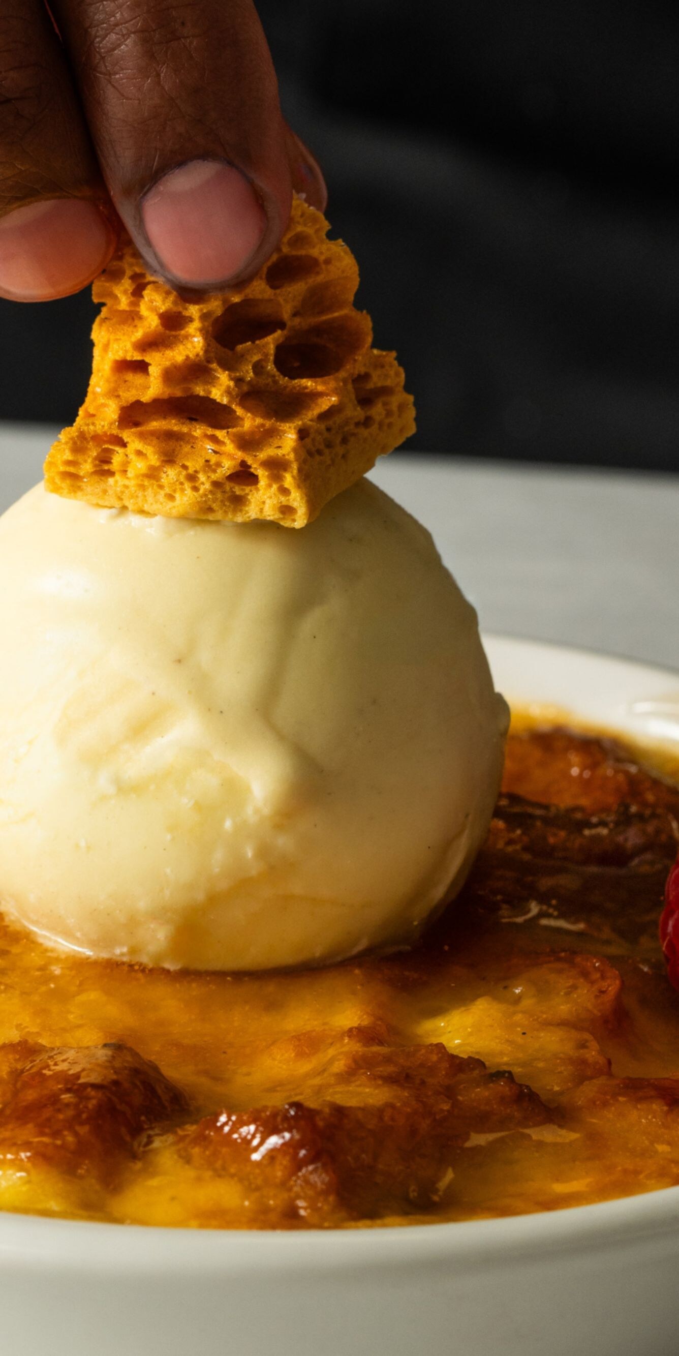 A serving of bread and butter pudding 