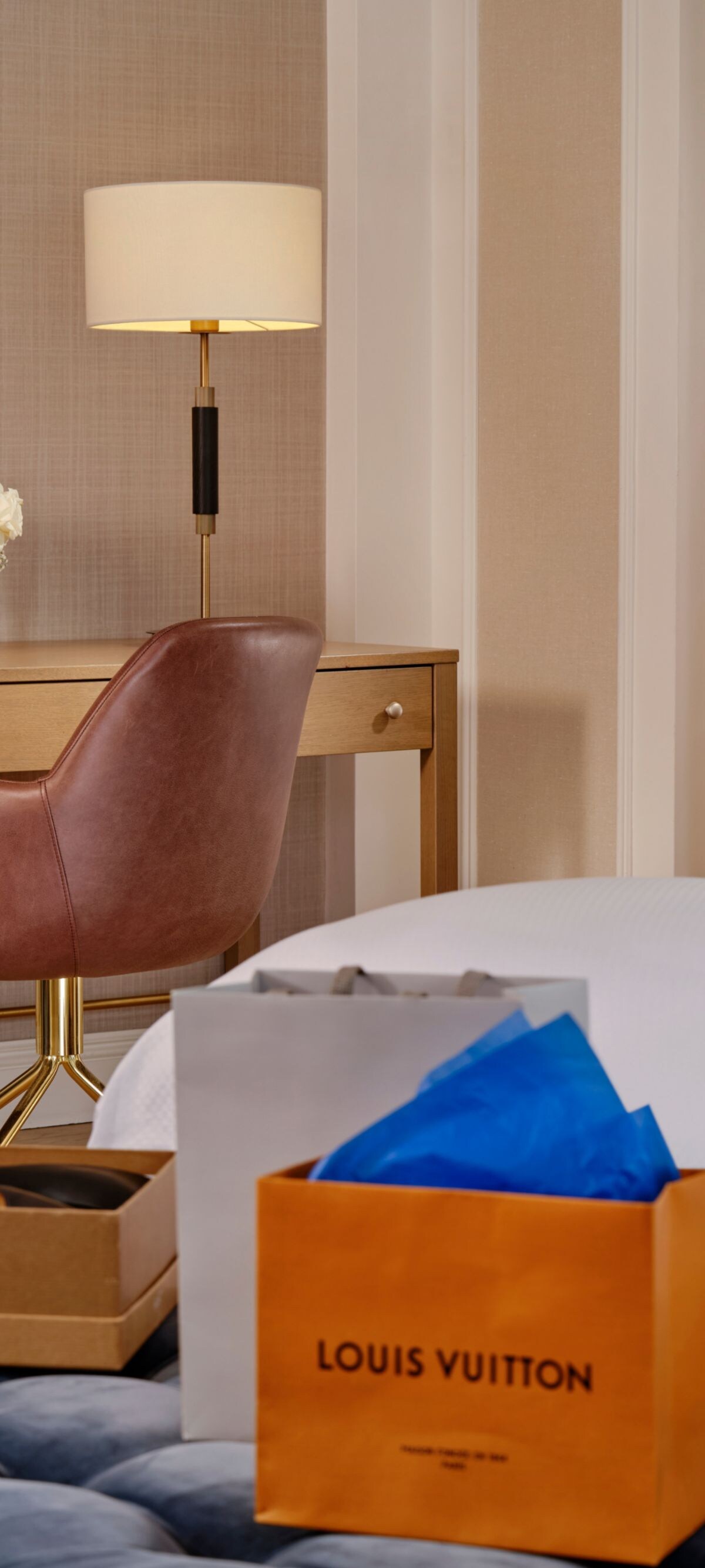 Shopping bags in a guest room