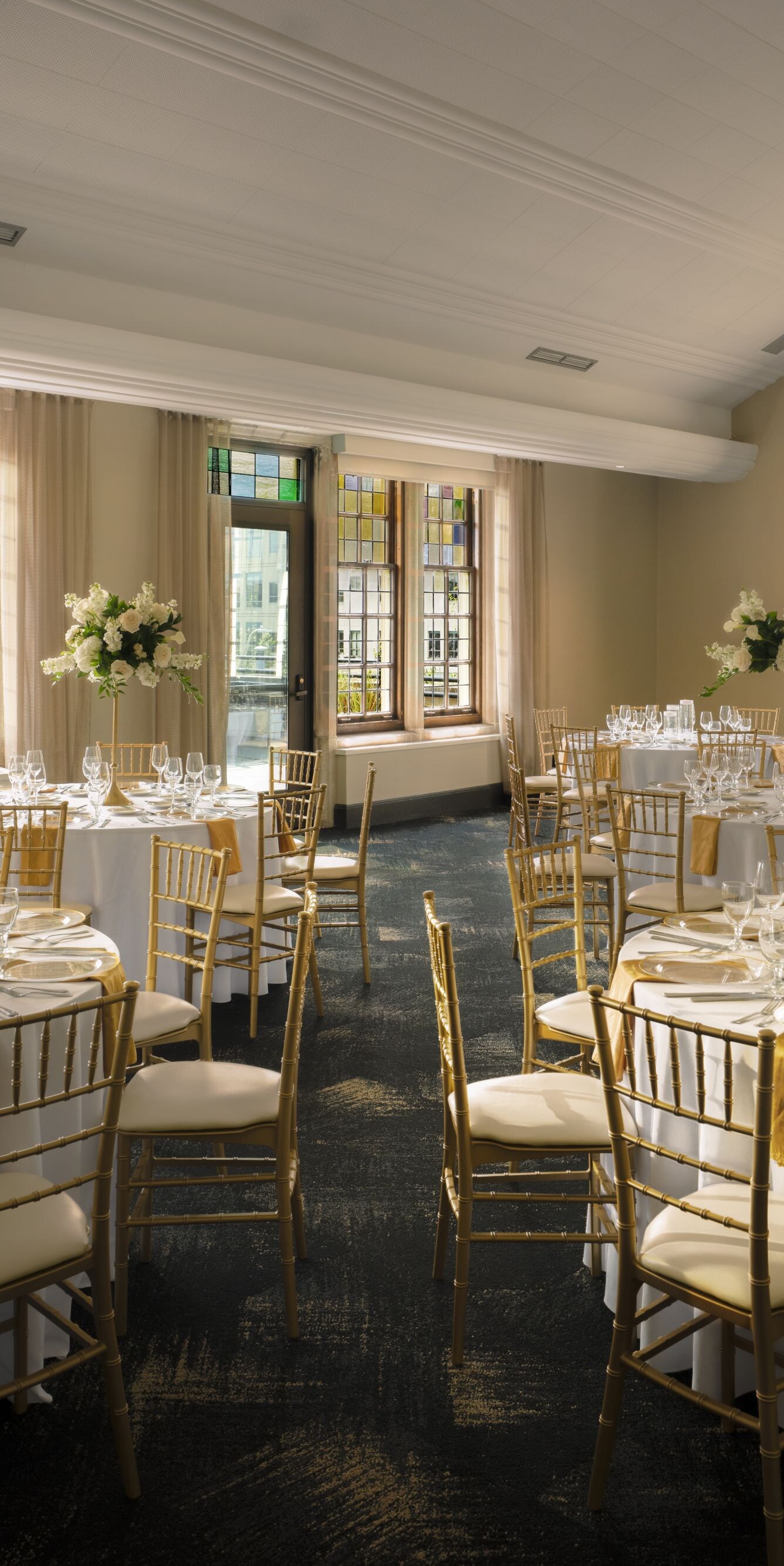 Banquet tables set for reception