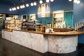 Coffee Bar, Counter, menu, coffee shop items