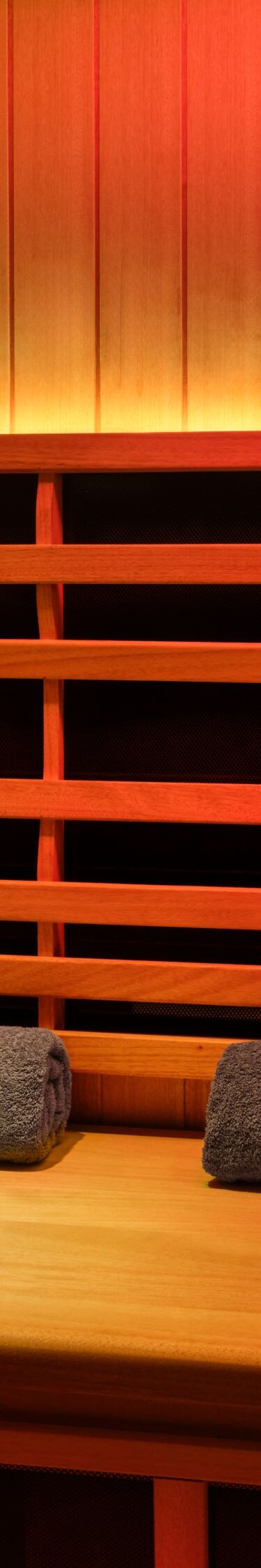Infrared sauna with wooden bench