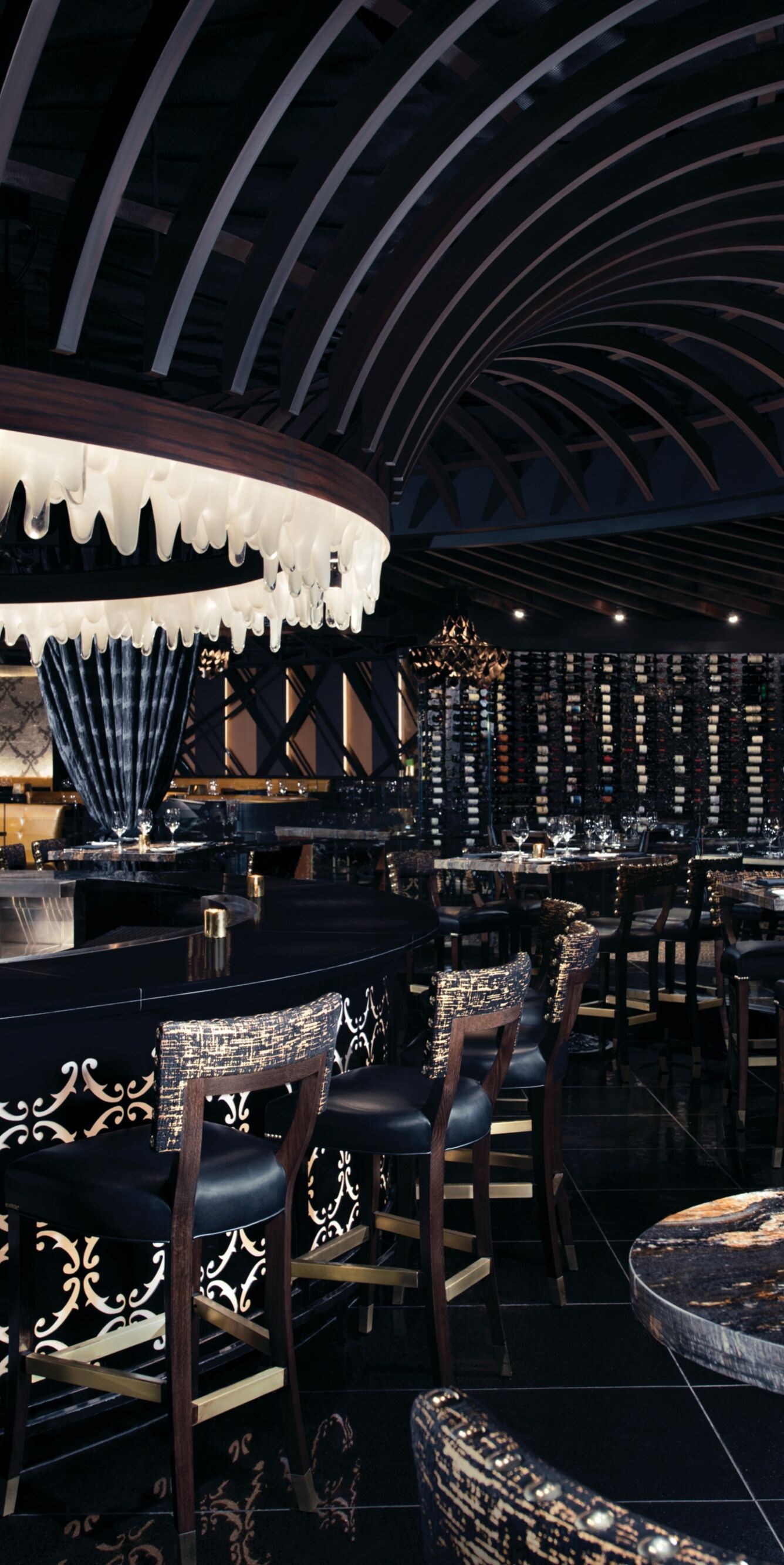 Bar, chairs, tables, place settings.