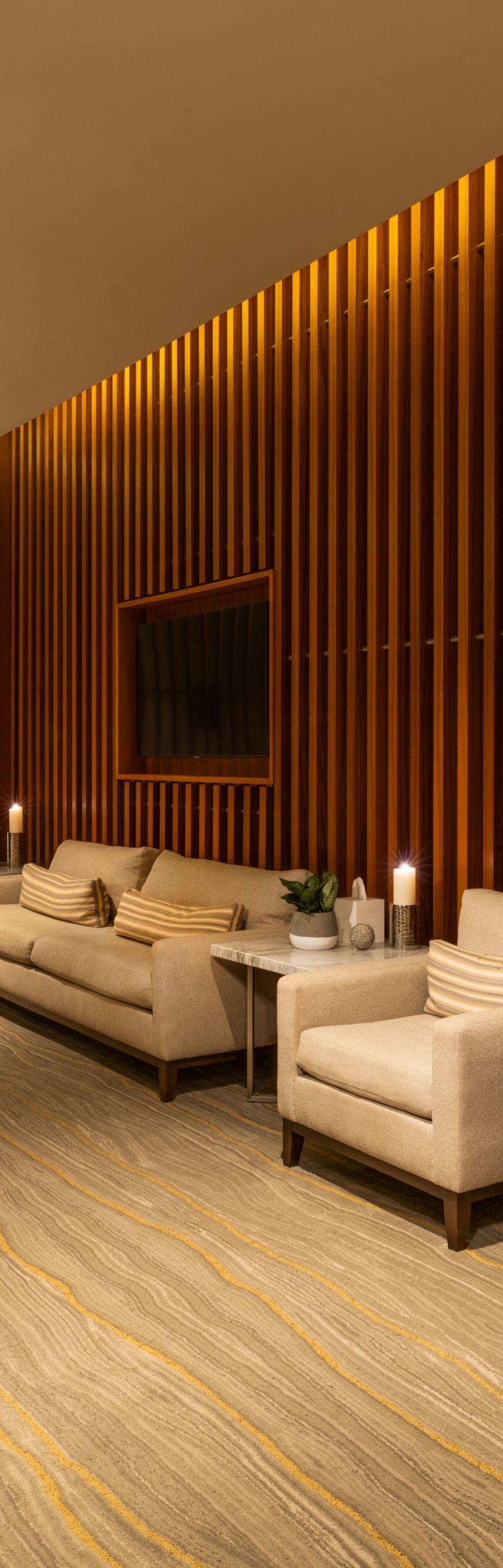 Chairs and sofa in spa lounge area.