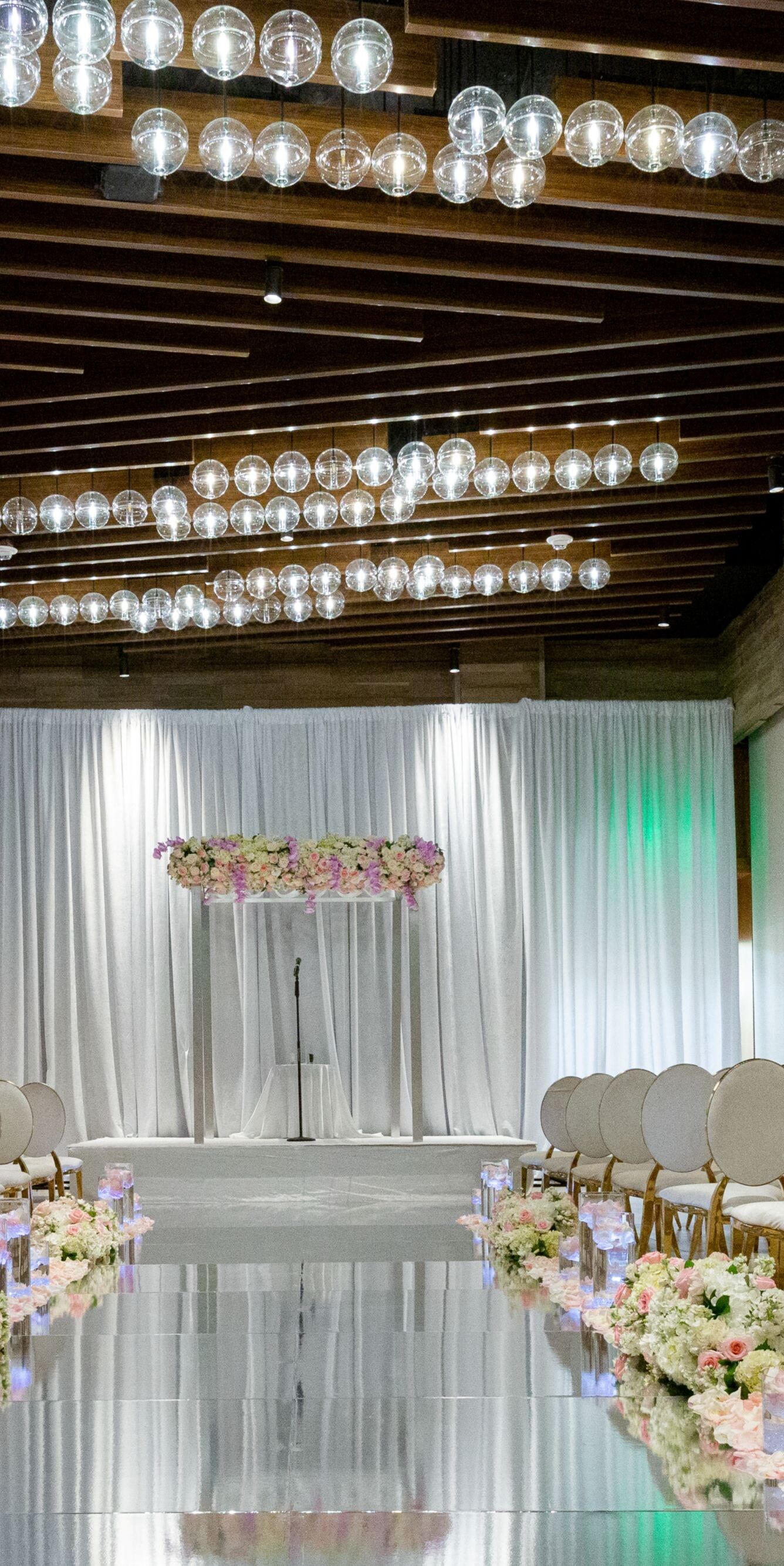 Chairs set-up with aisle in the middle.