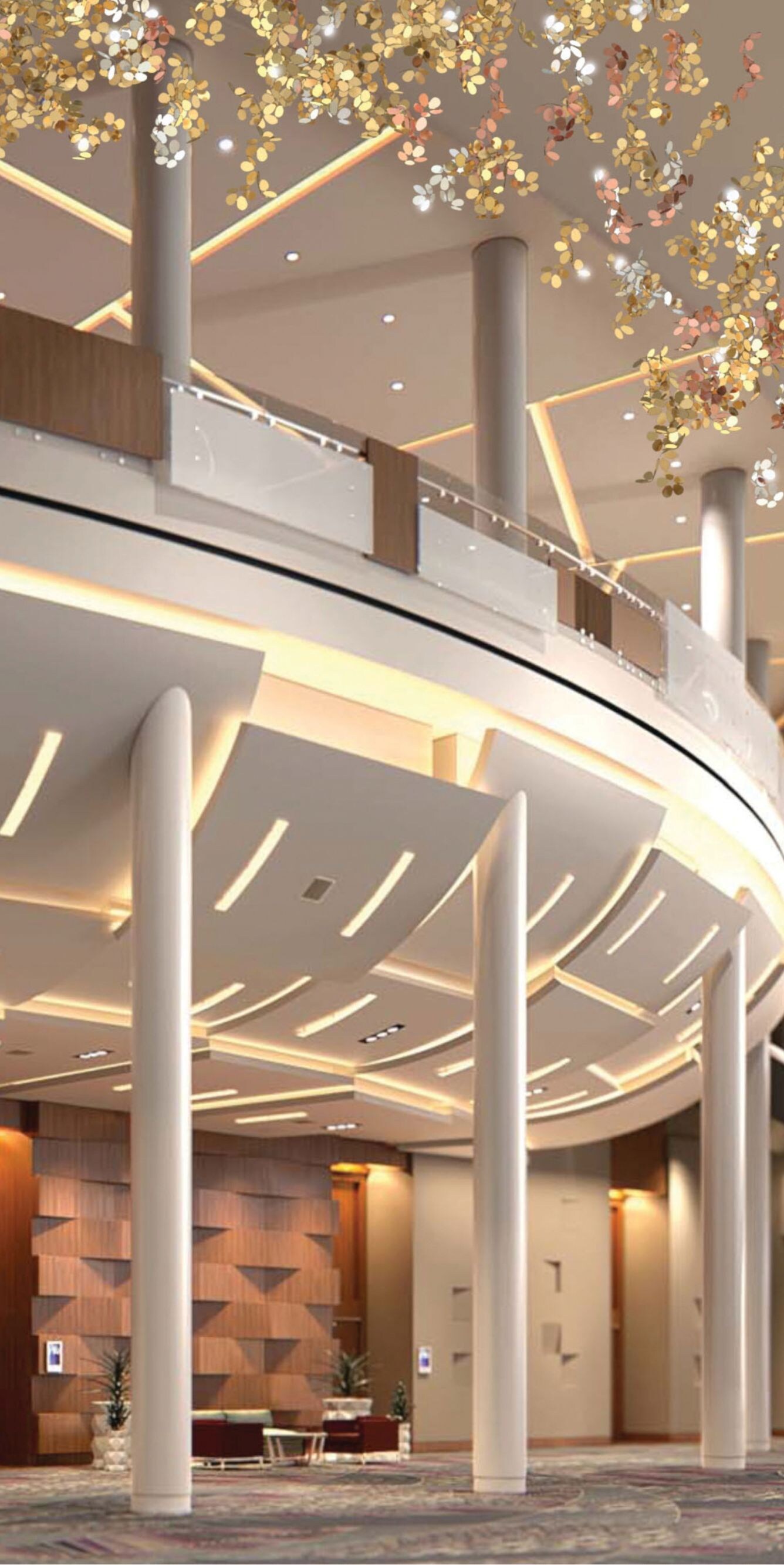 Doors to meeting rooms, pillars, escalators.