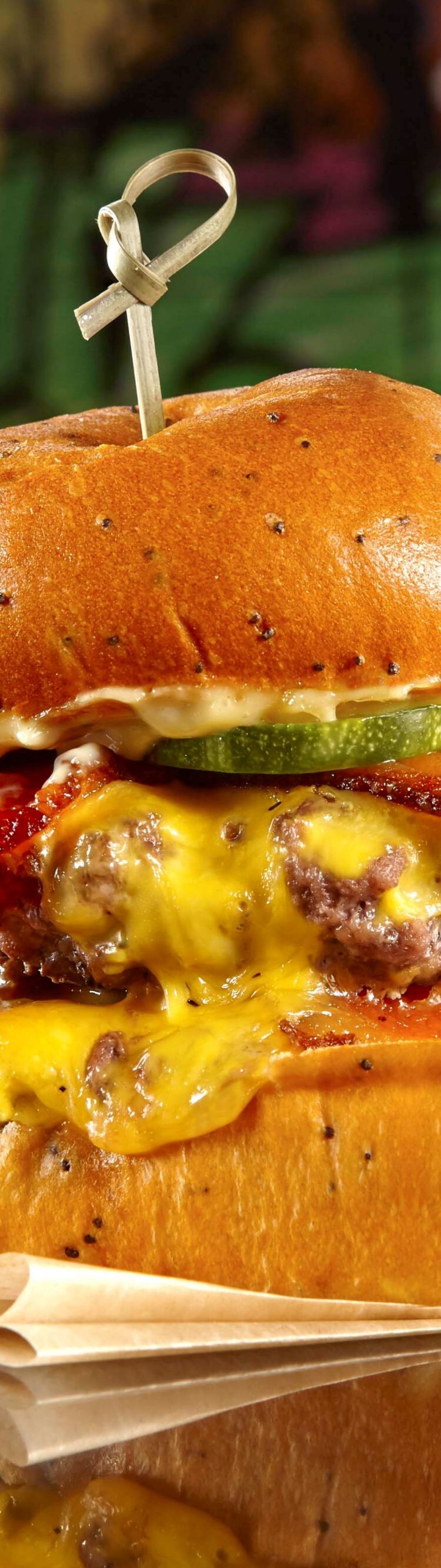 Slider burger with bacon, cheese.