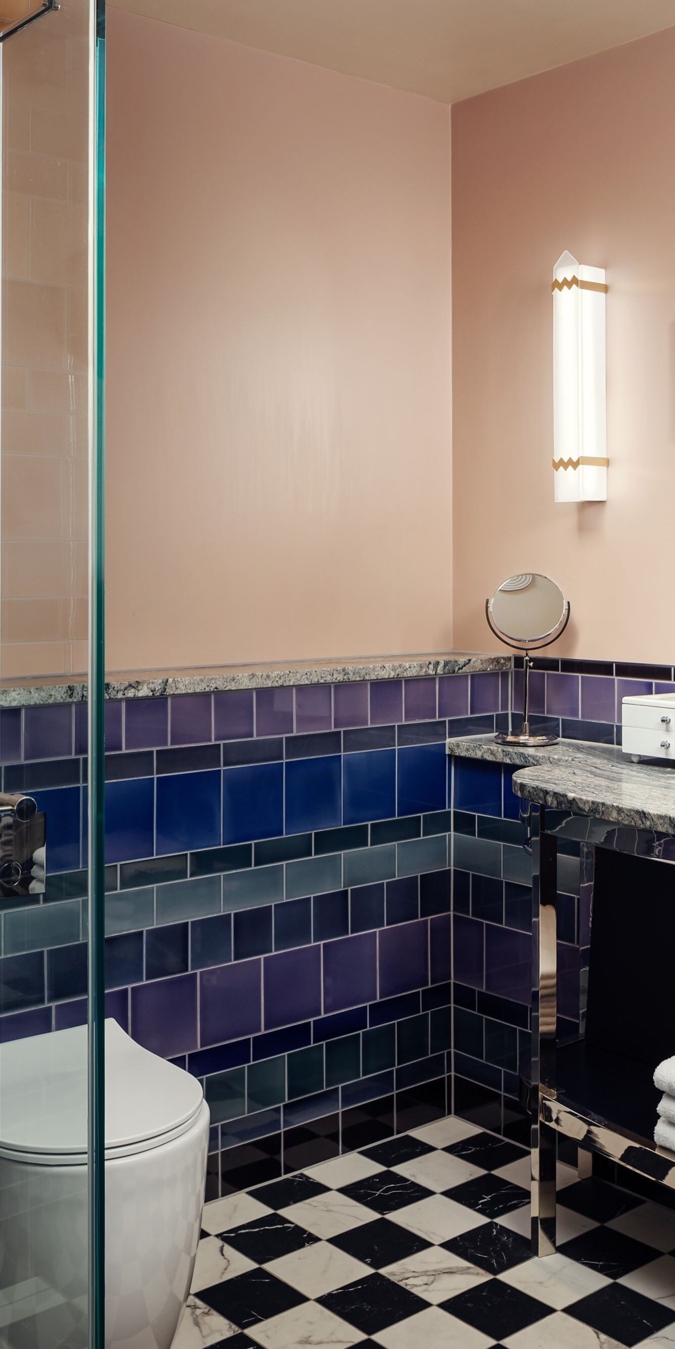 Bathroom with shower and vanity