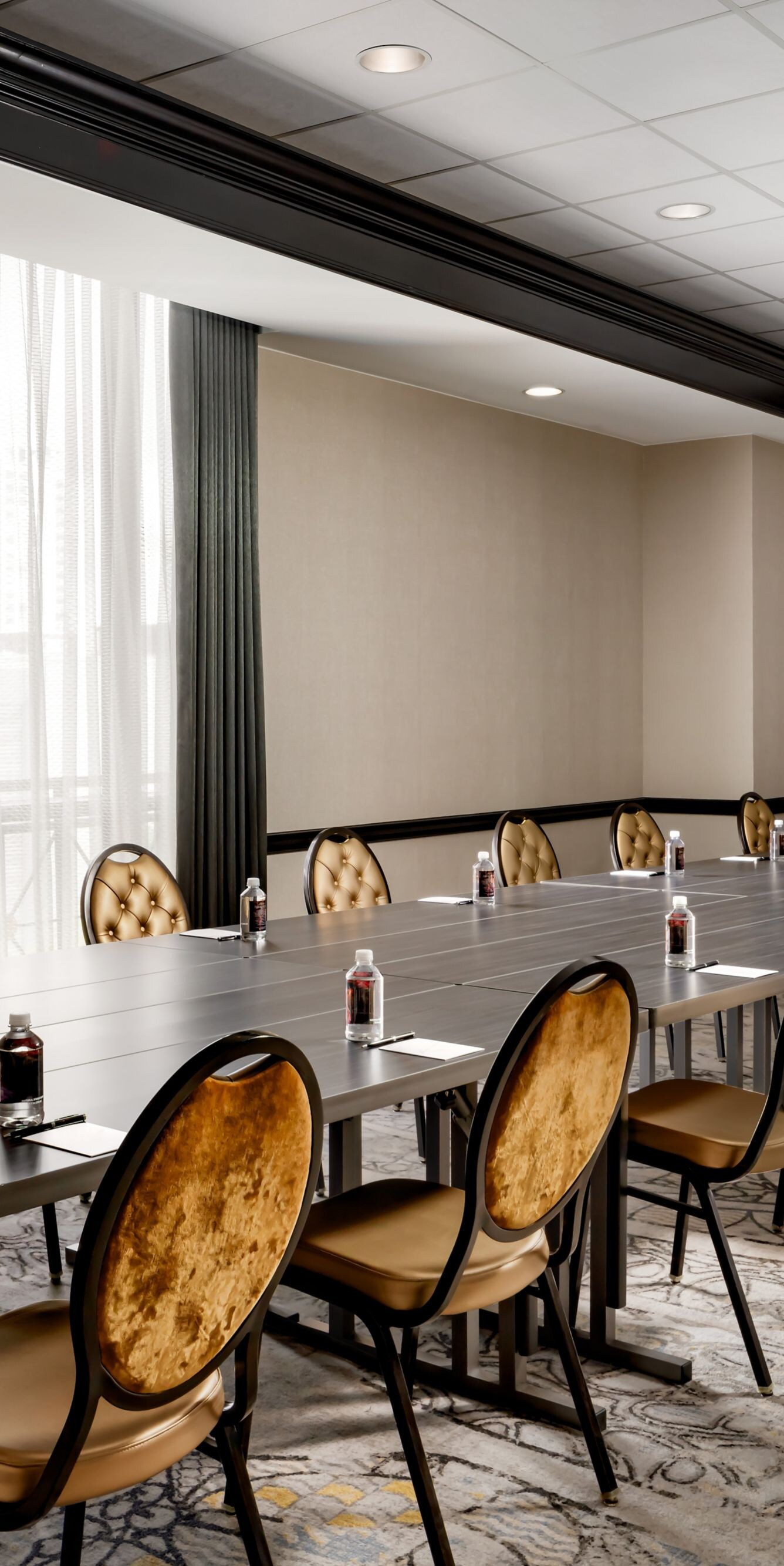 tables with chairs and water