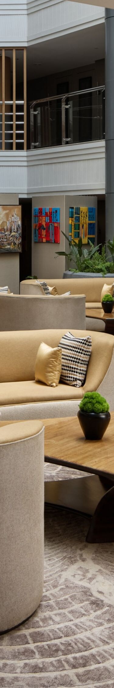 Art collection with a seating area