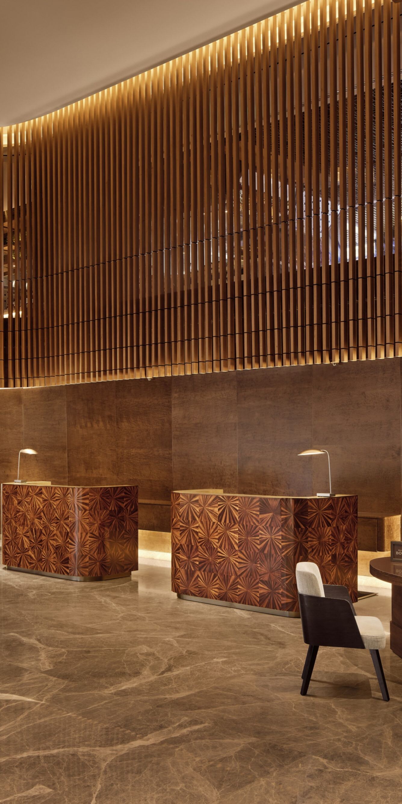 Wide view of the hotel lobby