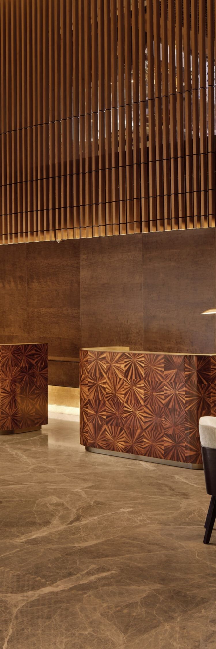 Wide view of the hotel lobby