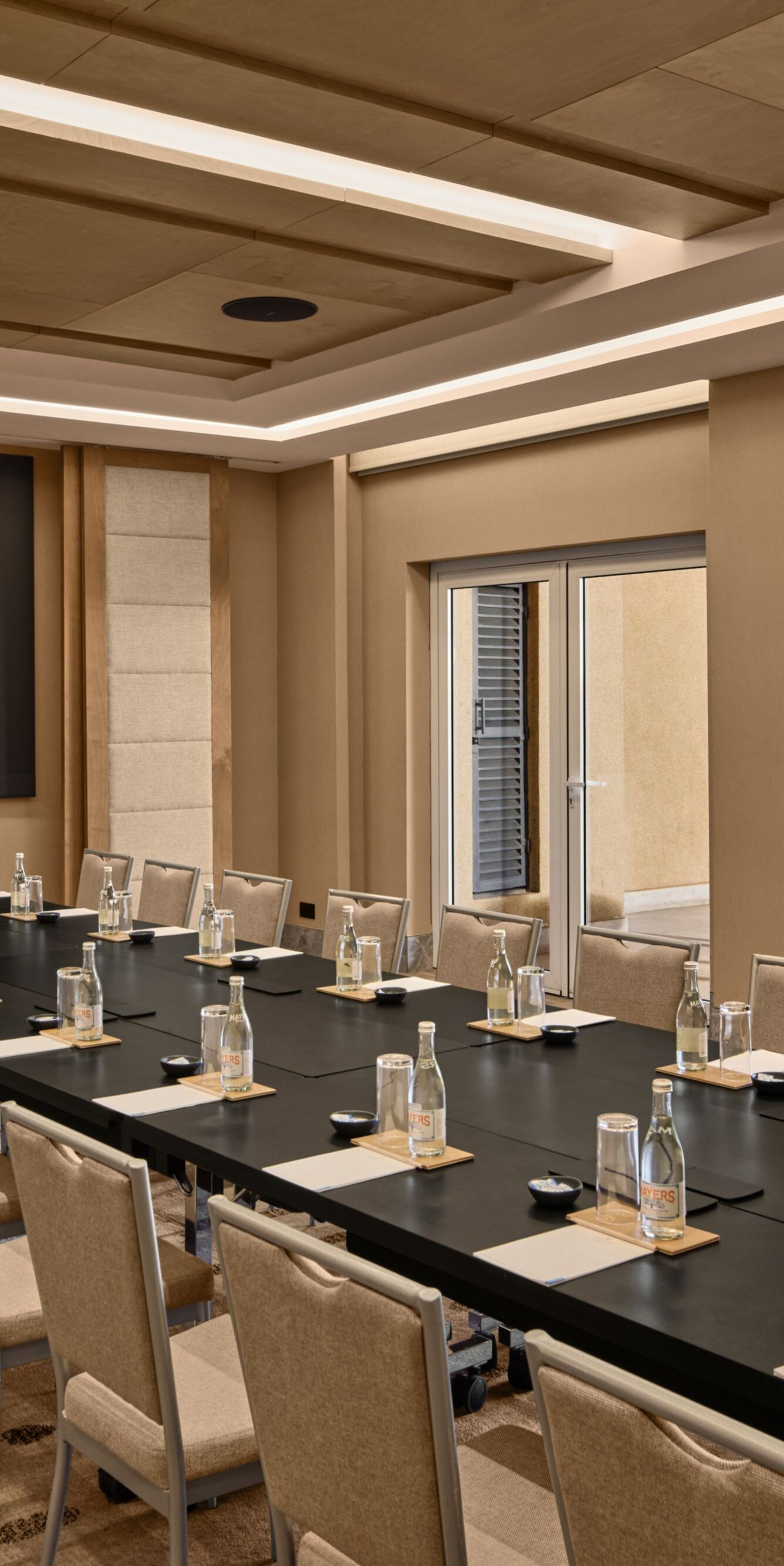 Boardroom set up with a terrace view