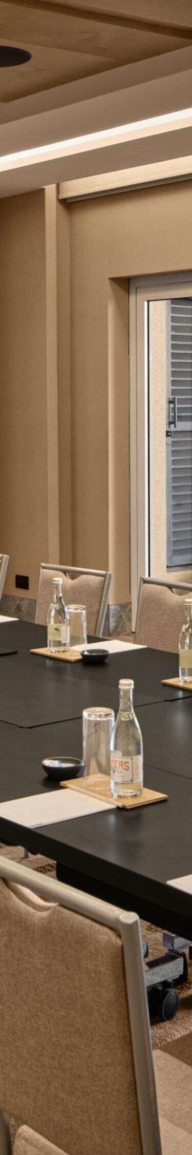 Boardroom set up with a terrace view
