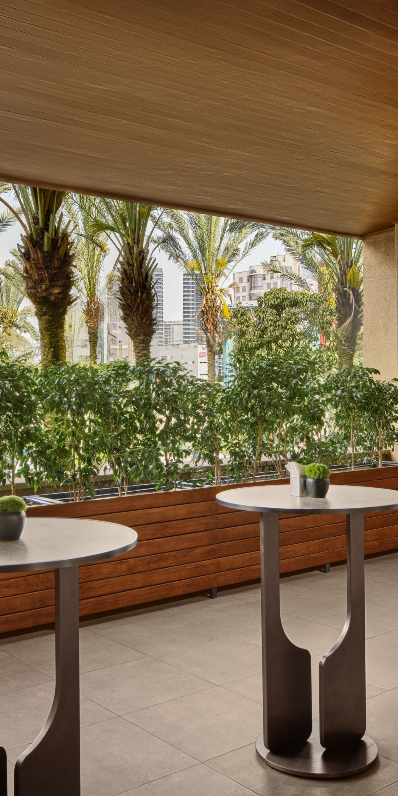 Terrace with cocktail tables and plants