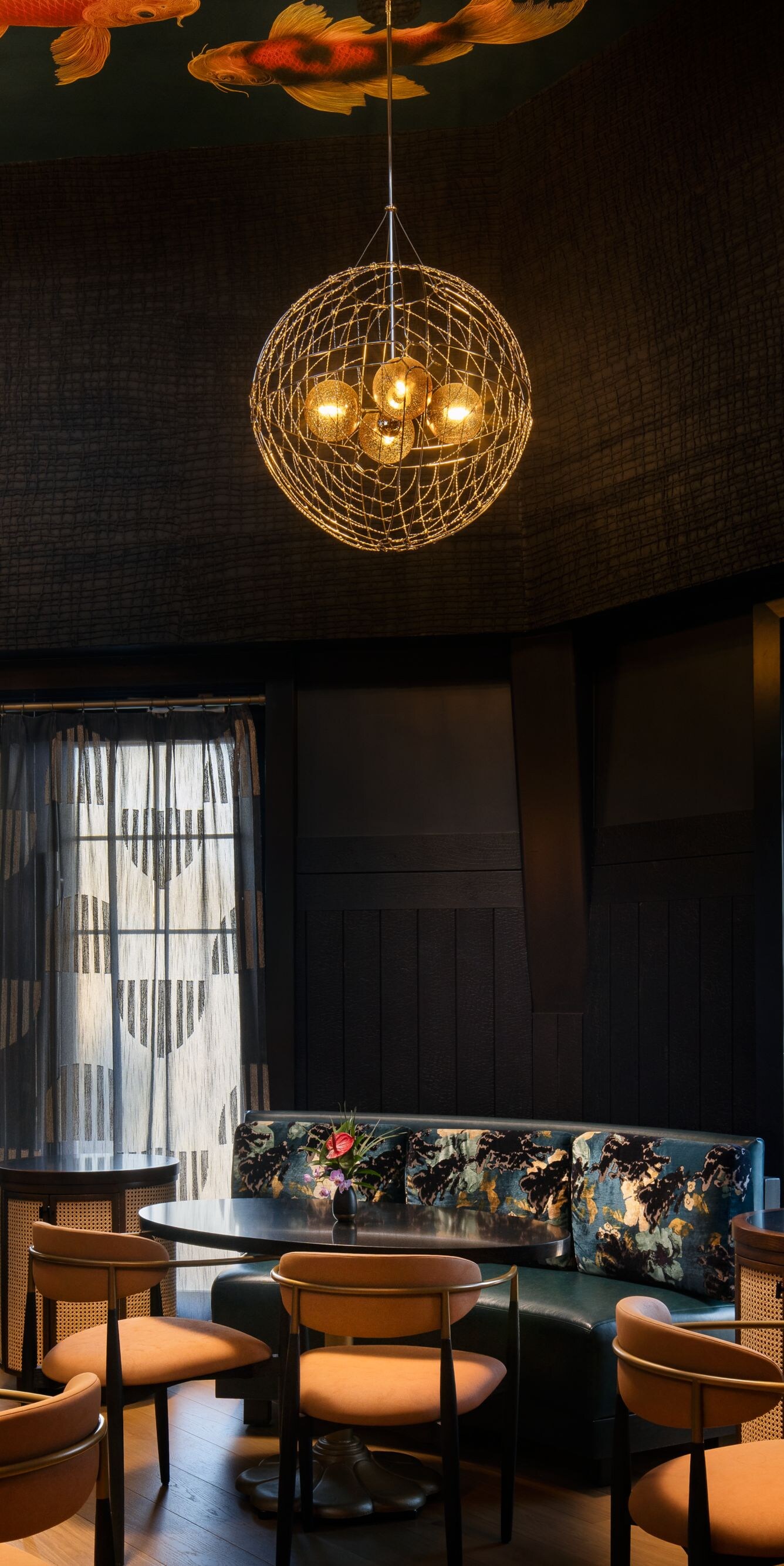 Restaurant with designer lighting and decor