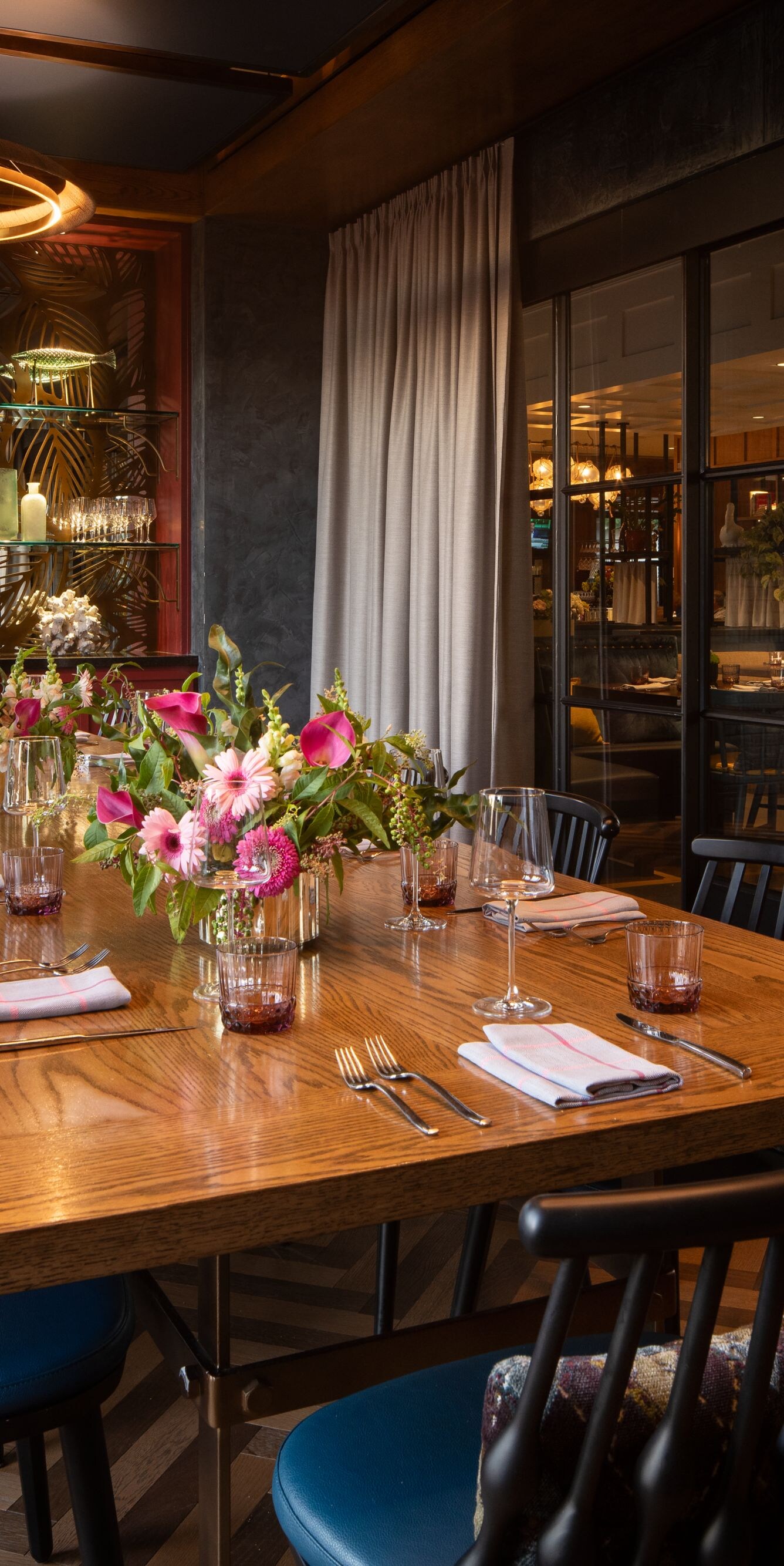 Private dining room with floral centerpiece