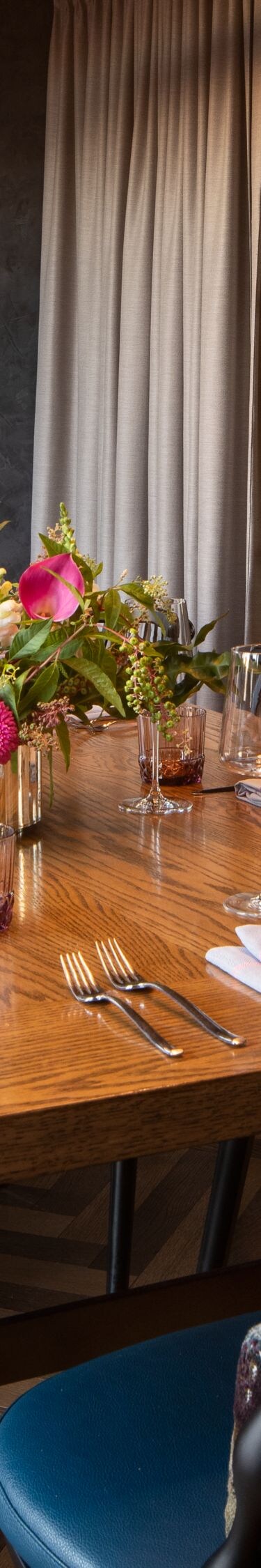 Private dining room with floral centerpiece