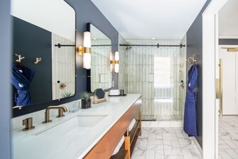 Sink, Shower, Vanity, Mirror, Bathroom