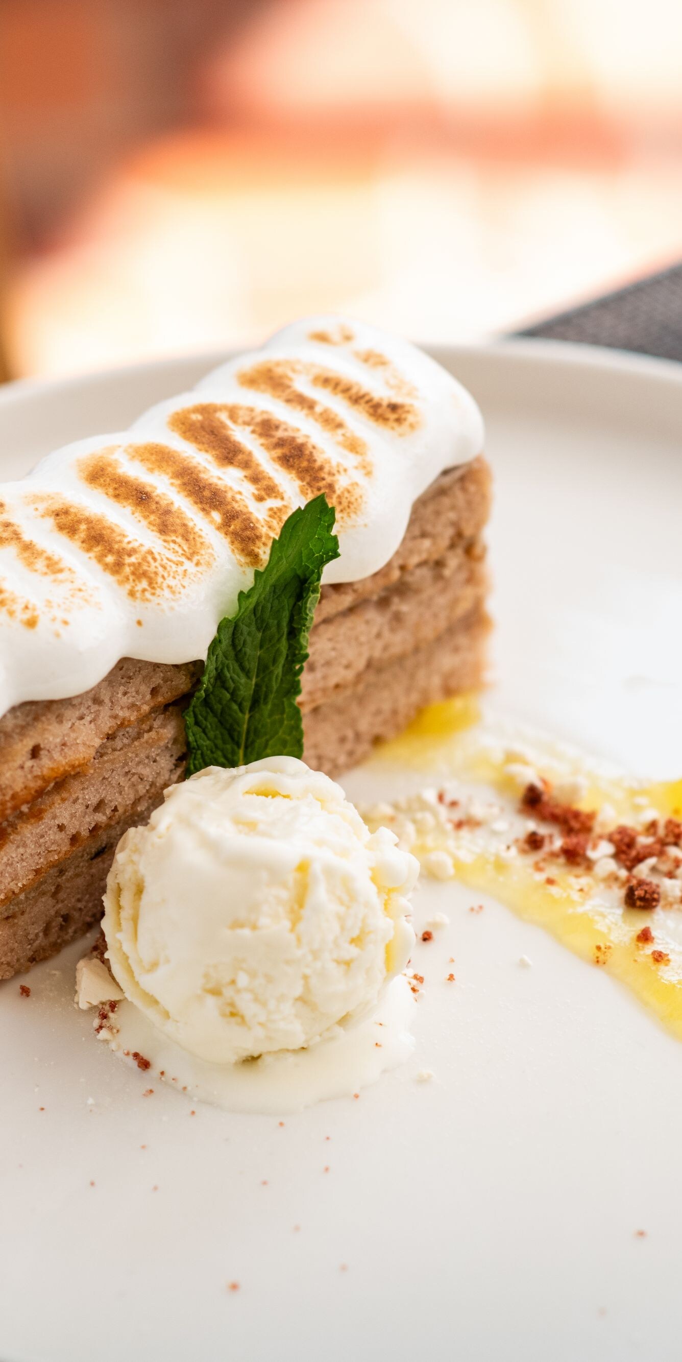 Cake with small scoop of ice cream