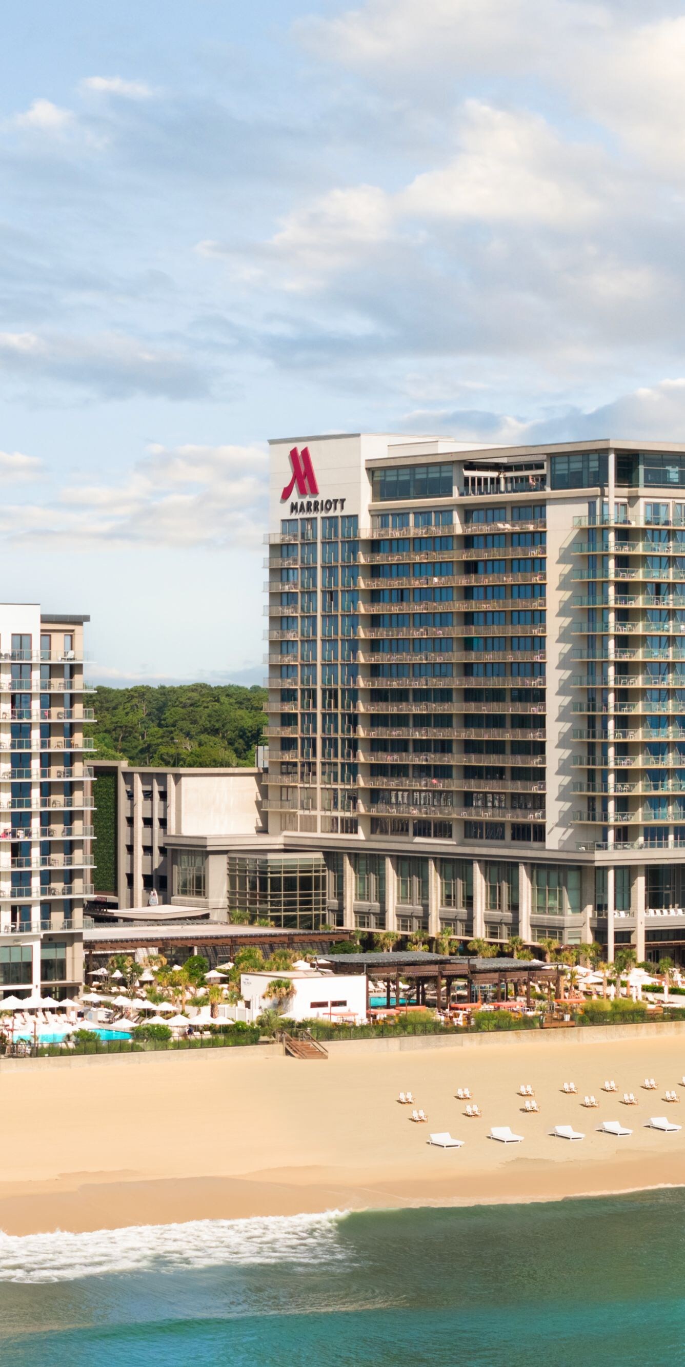 Oceanfront hotel exterior and beach