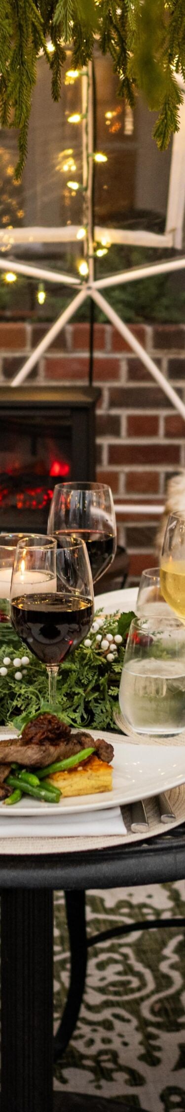 Cozy igloo dining with wine and food