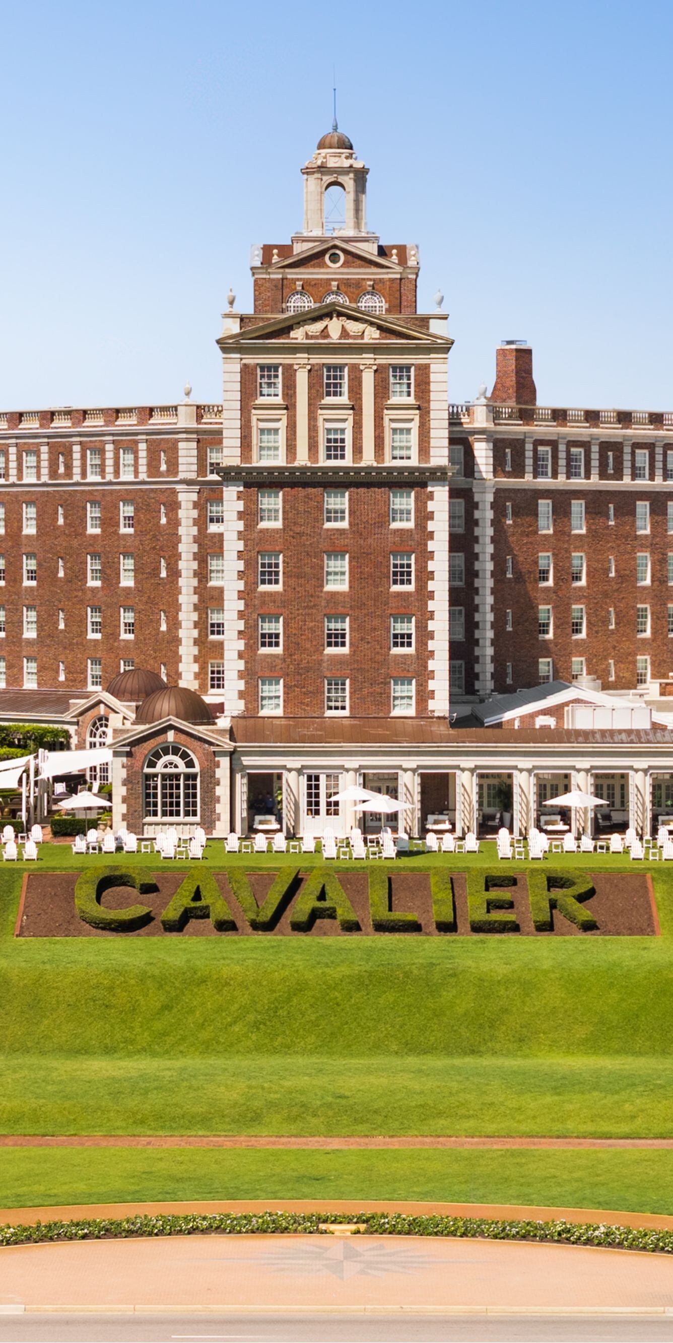 Historic hotel overlooking lawn