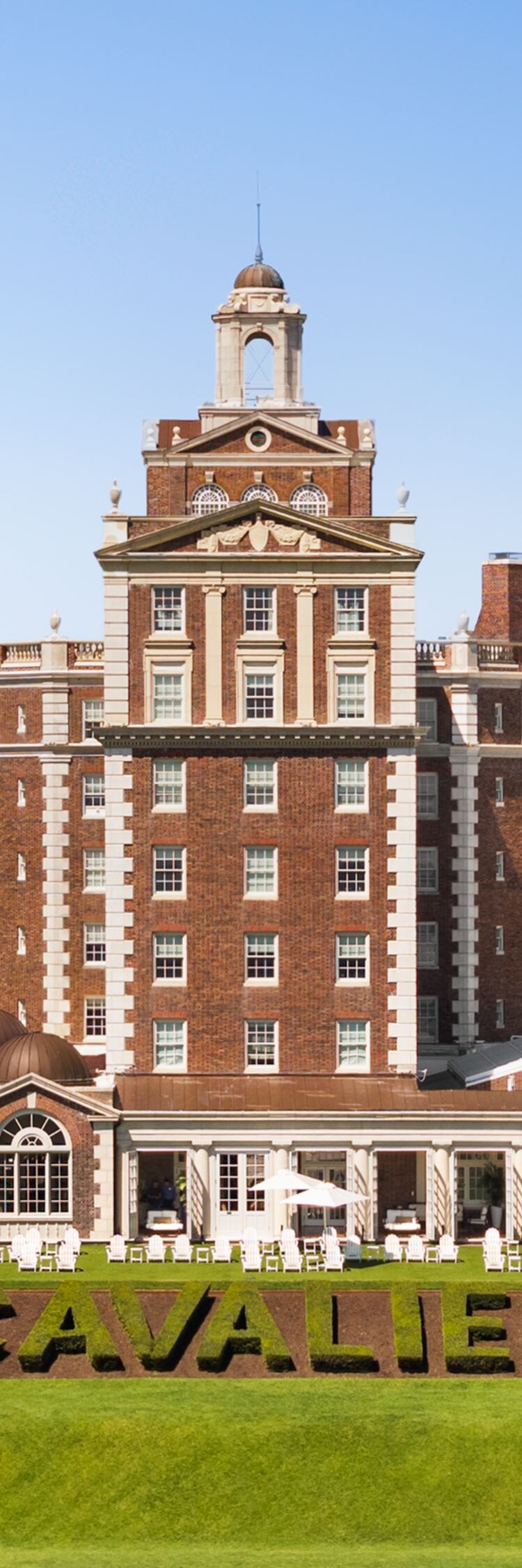 Historic hotel overlooking lawn