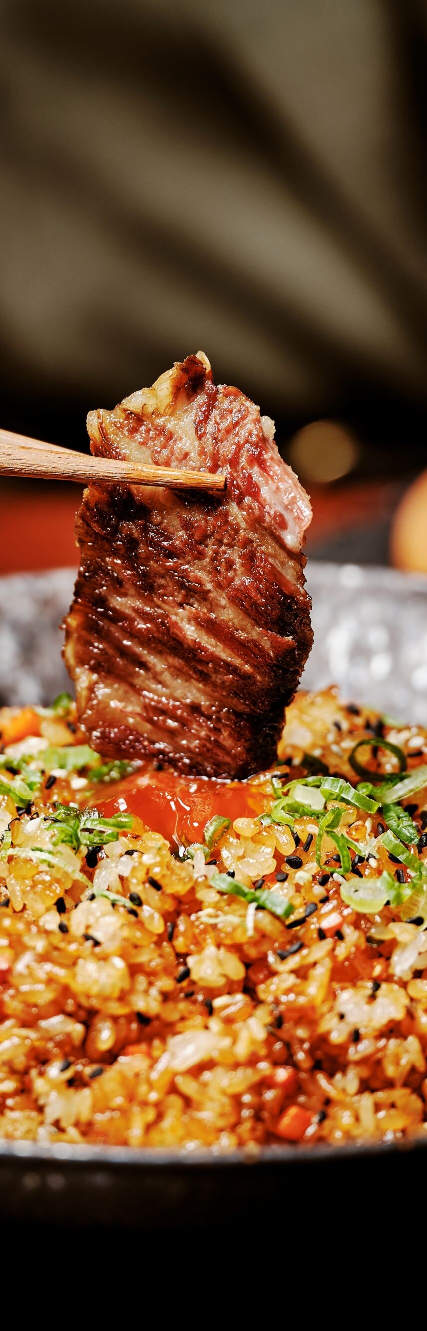 Waygu, fried rice, kimchi, Japanese, dinner