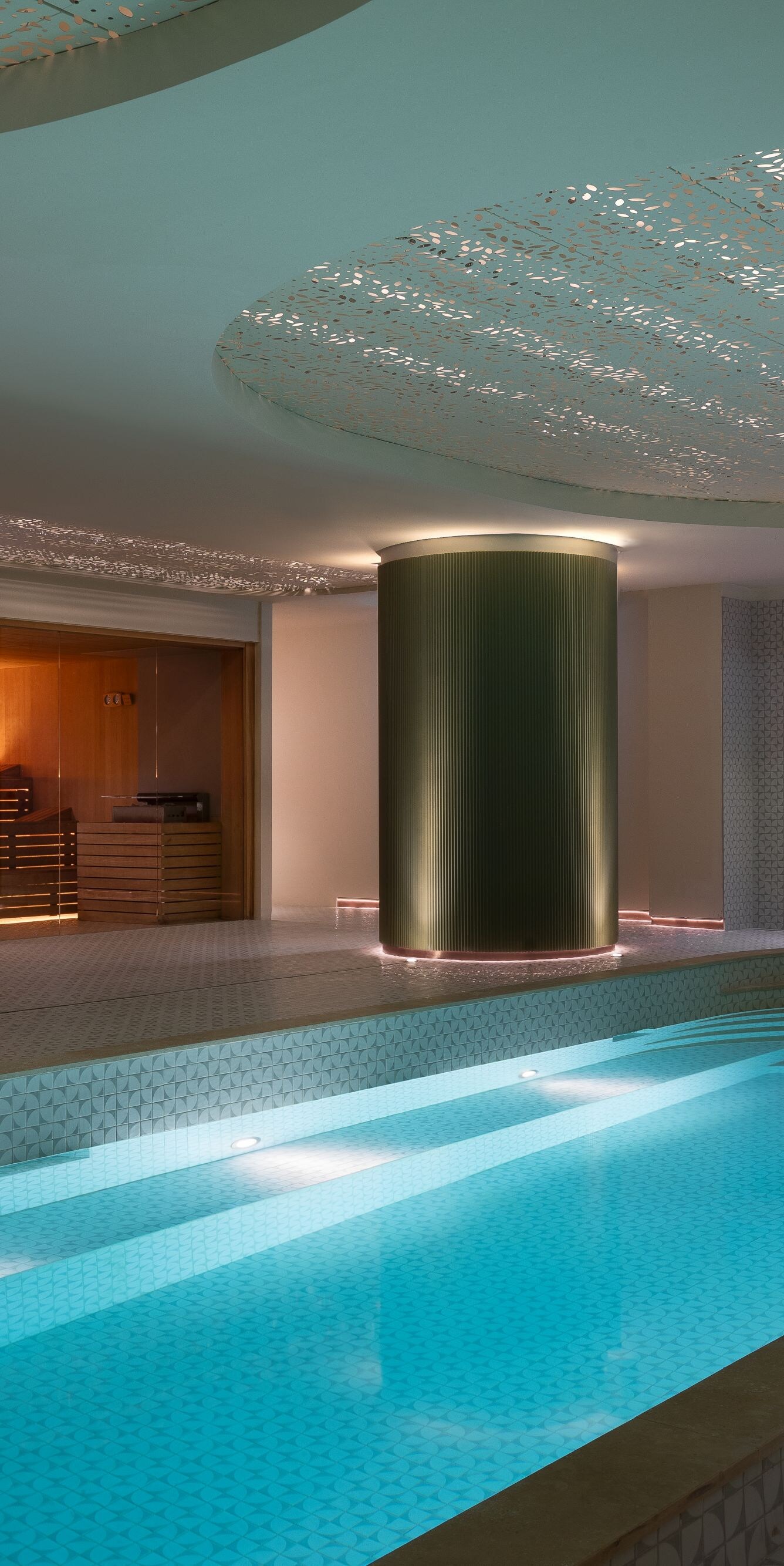 Close-up view of indoor swimming pool water 