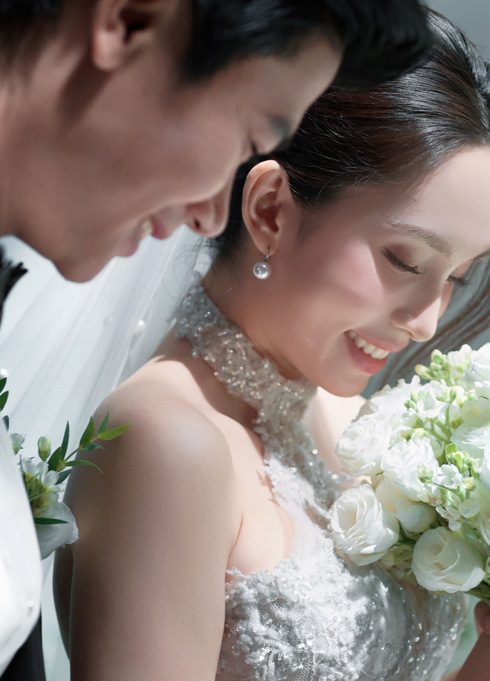 Wedding couple in foyer