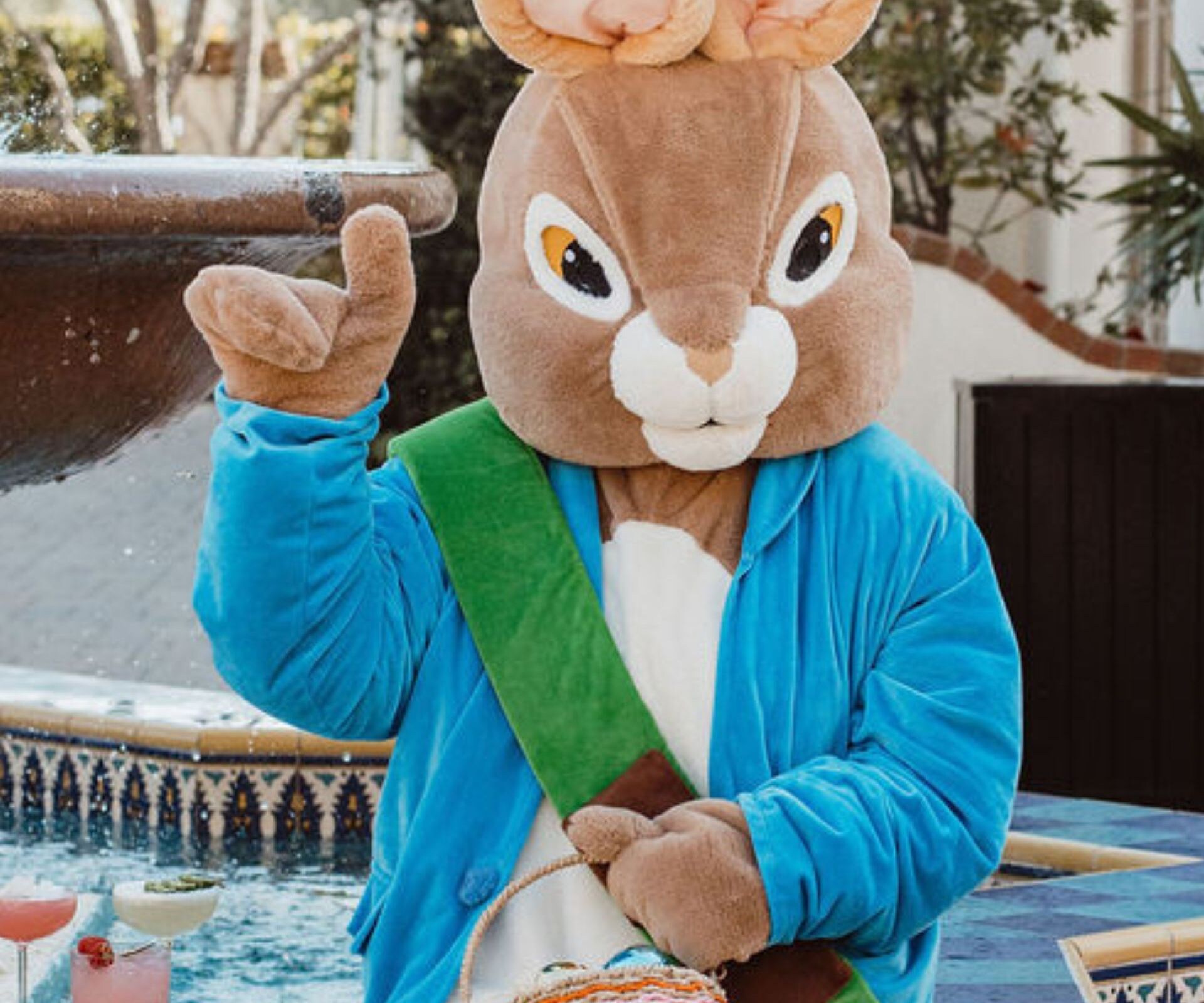 Easter Bunny at the Inn, near the fountain