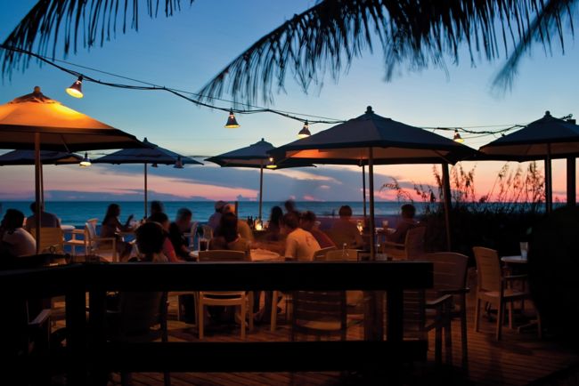 Sandbar restaurant at sunset