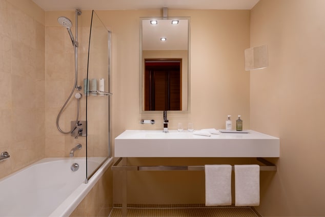 Bathroom with large sink area and bath