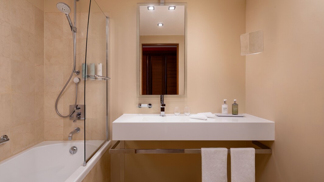 Bathroom with large sink area and bath