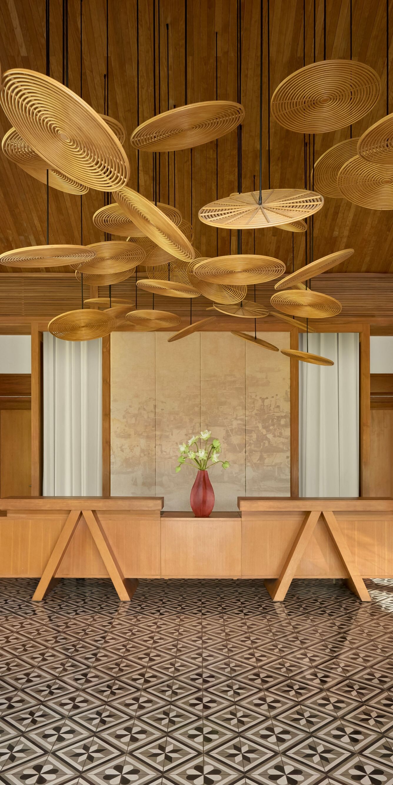 Elegant, tranquil resort lobby.