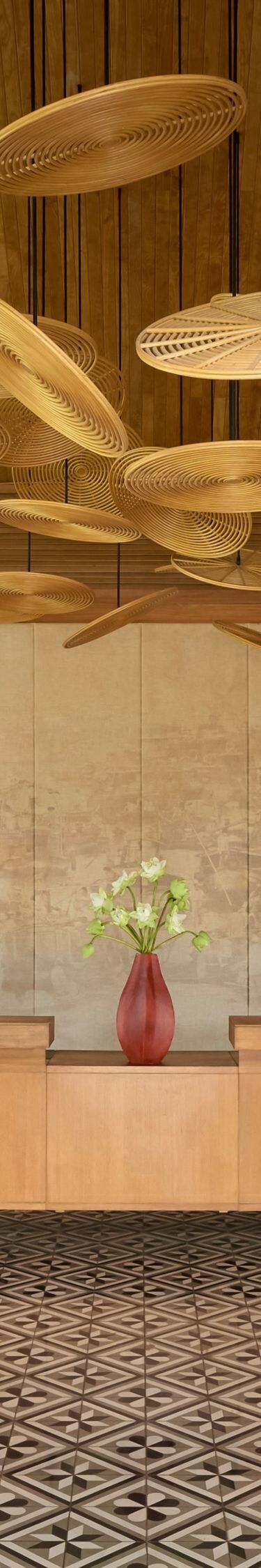 Elegant, tranquil resort lobby.