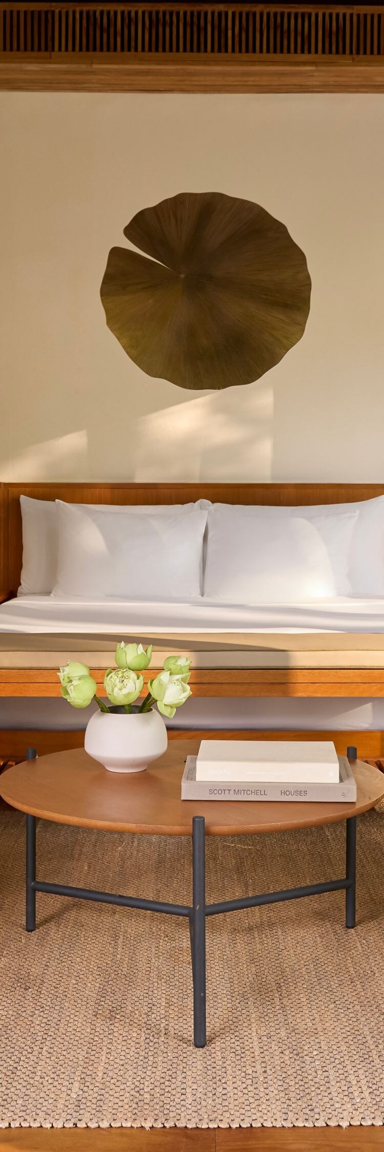 Calming, elegant villa master bedroom.