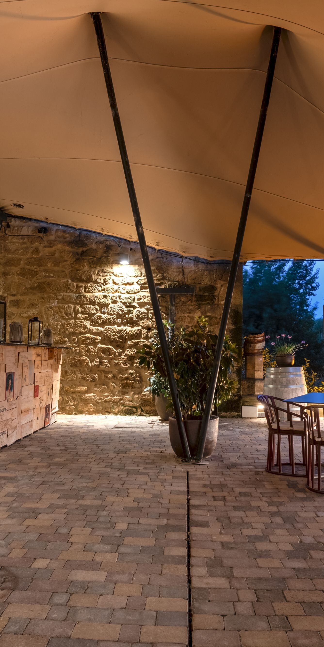 Outdoor terrace bar with stone walls