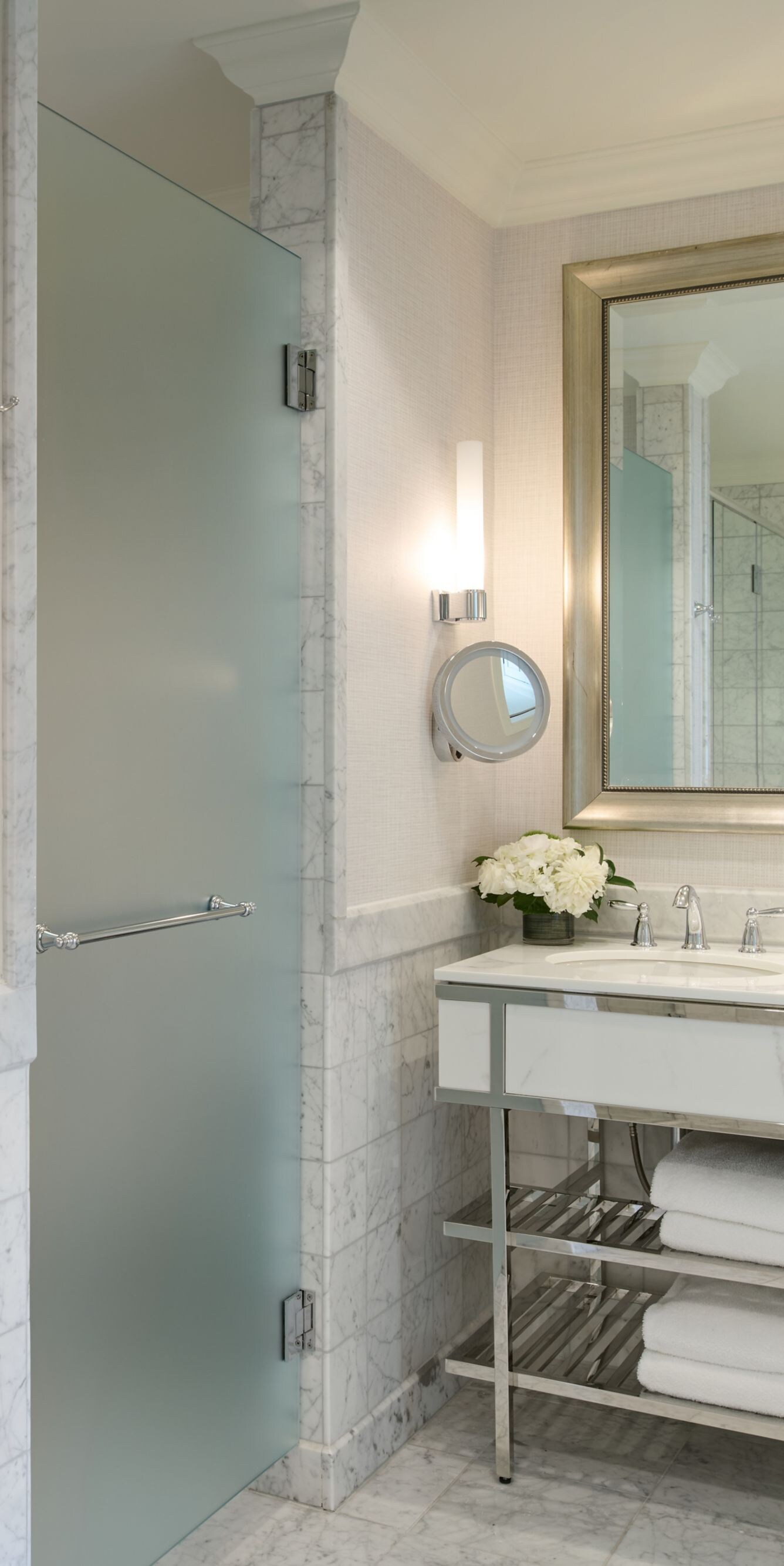Marble bathroom with glass shower