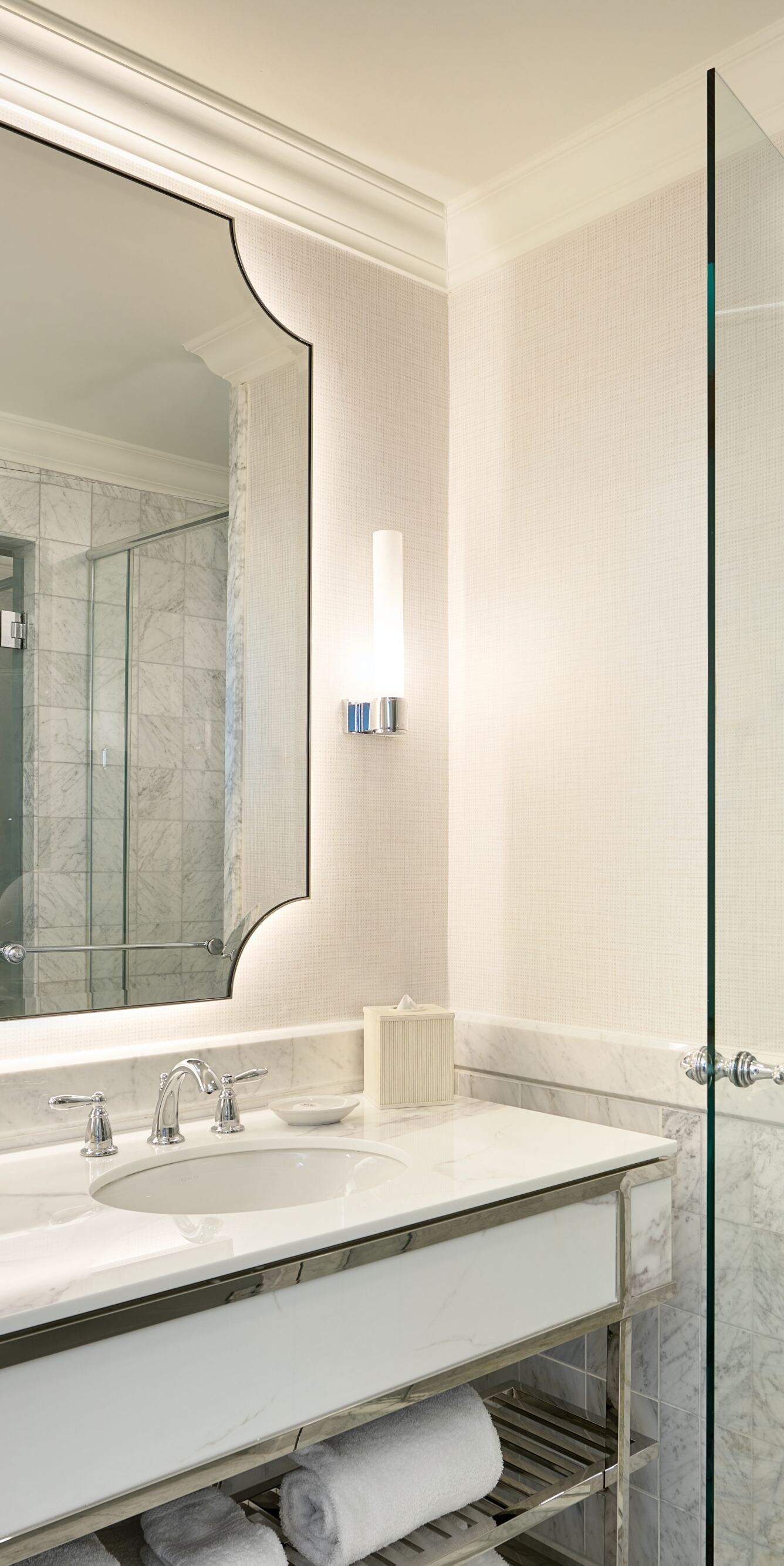 Marble bathroom with glass shower