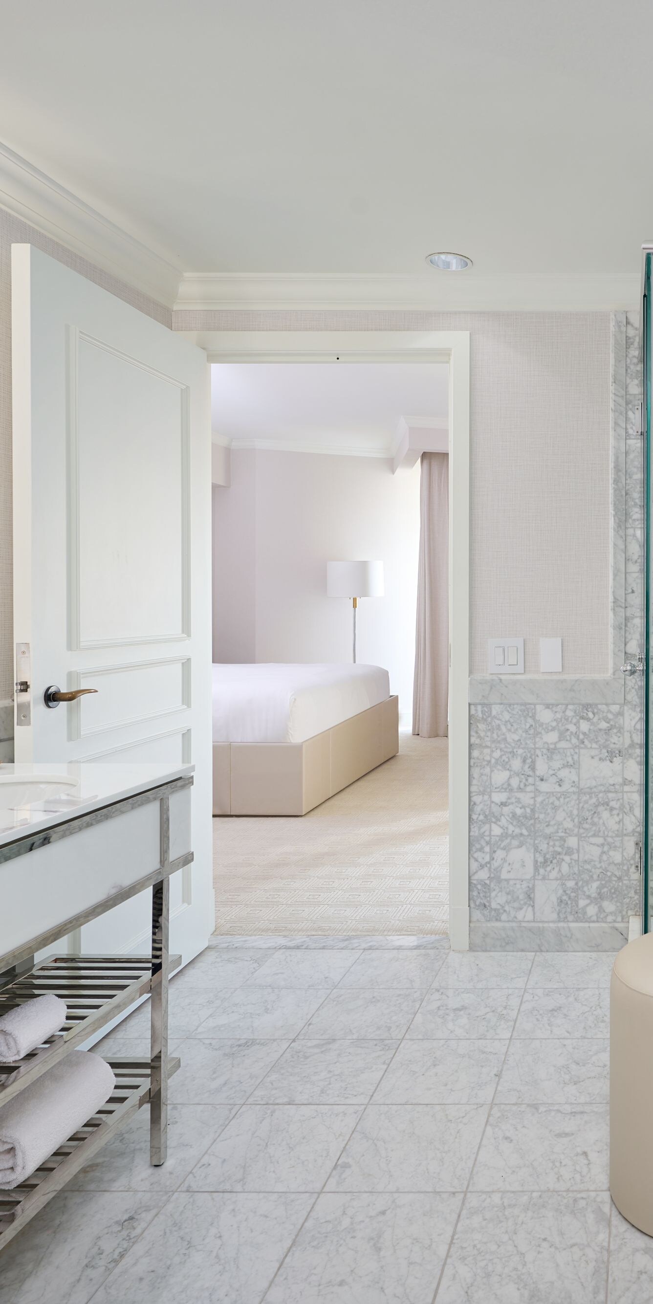 Studio suite bathroom with marble shower