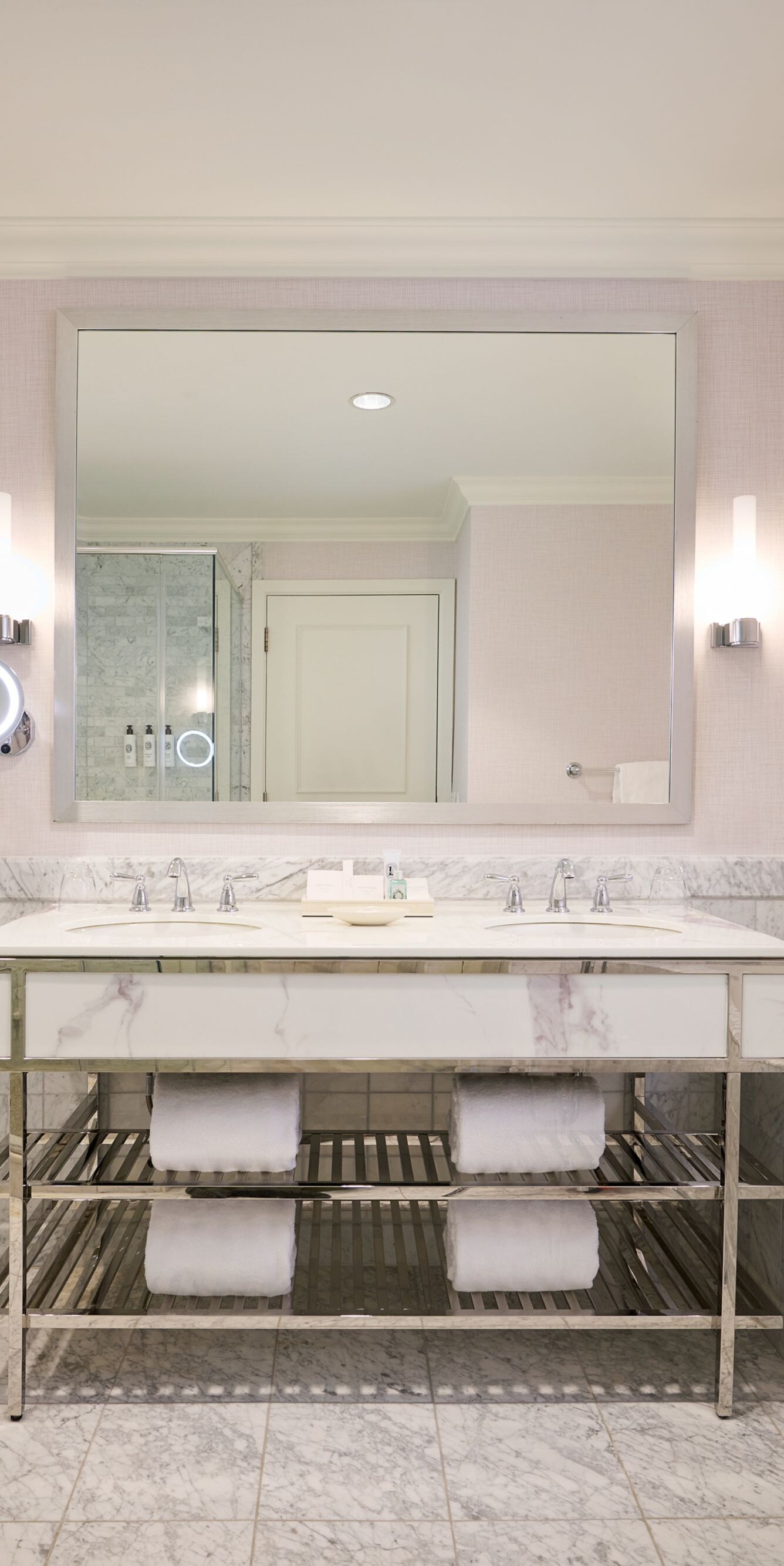 Marble bathroom with glass shower