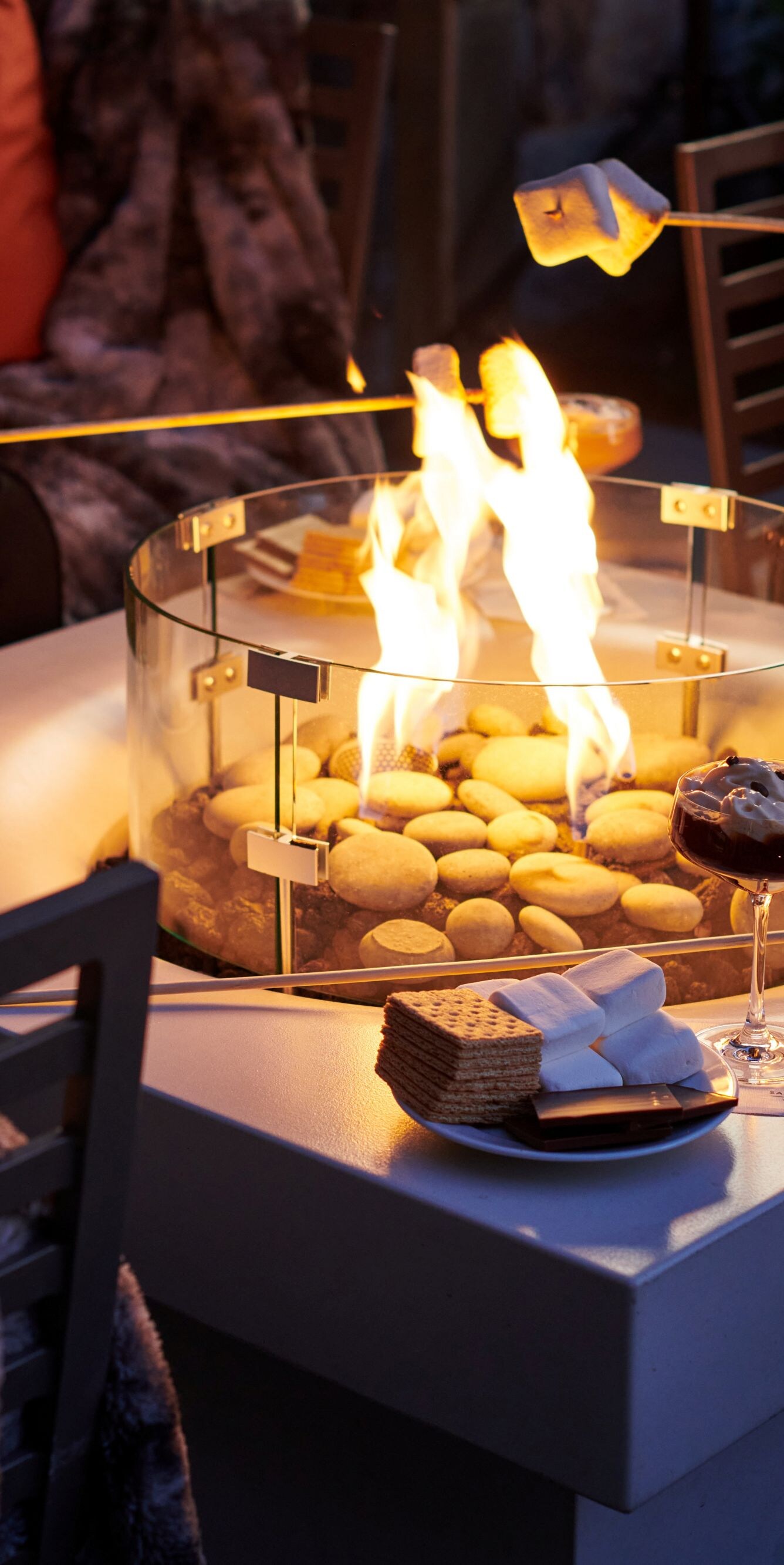 Guests roasting marshmallows by the fire