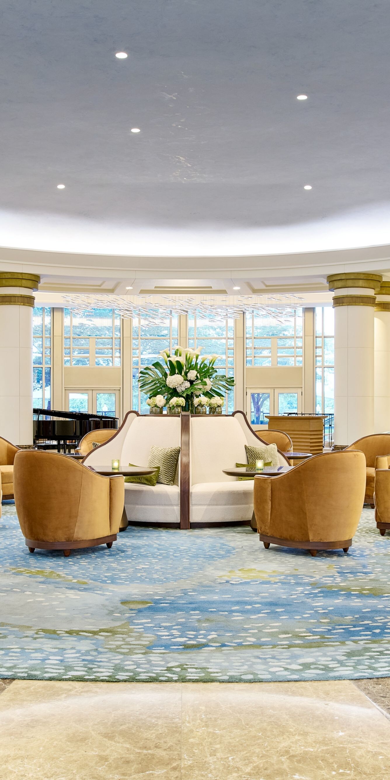 Elegant hotel lobby with seating
