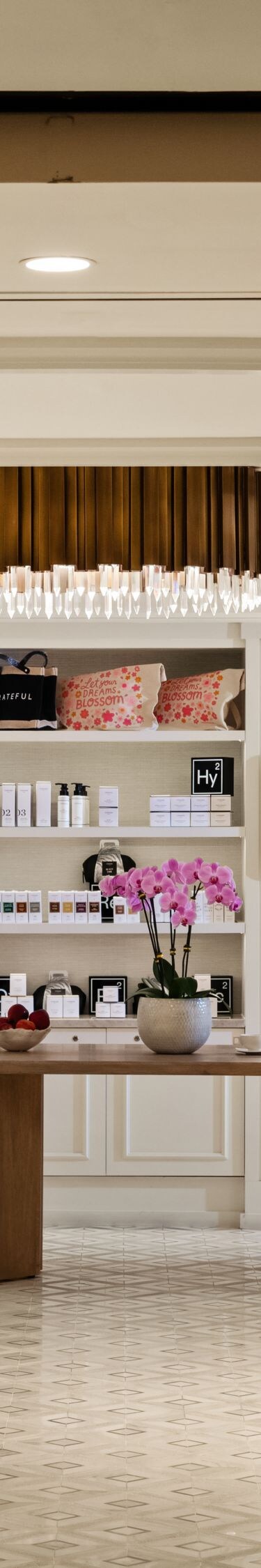 Spa retail area with shelves and desk
