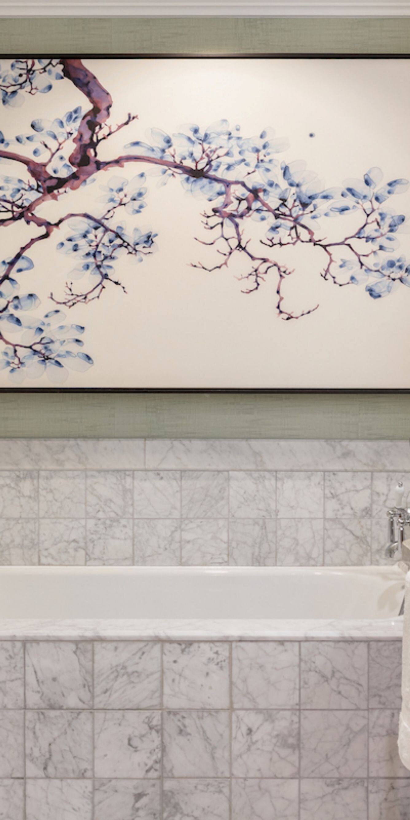 Marble bathroom with soaking tub and vanity