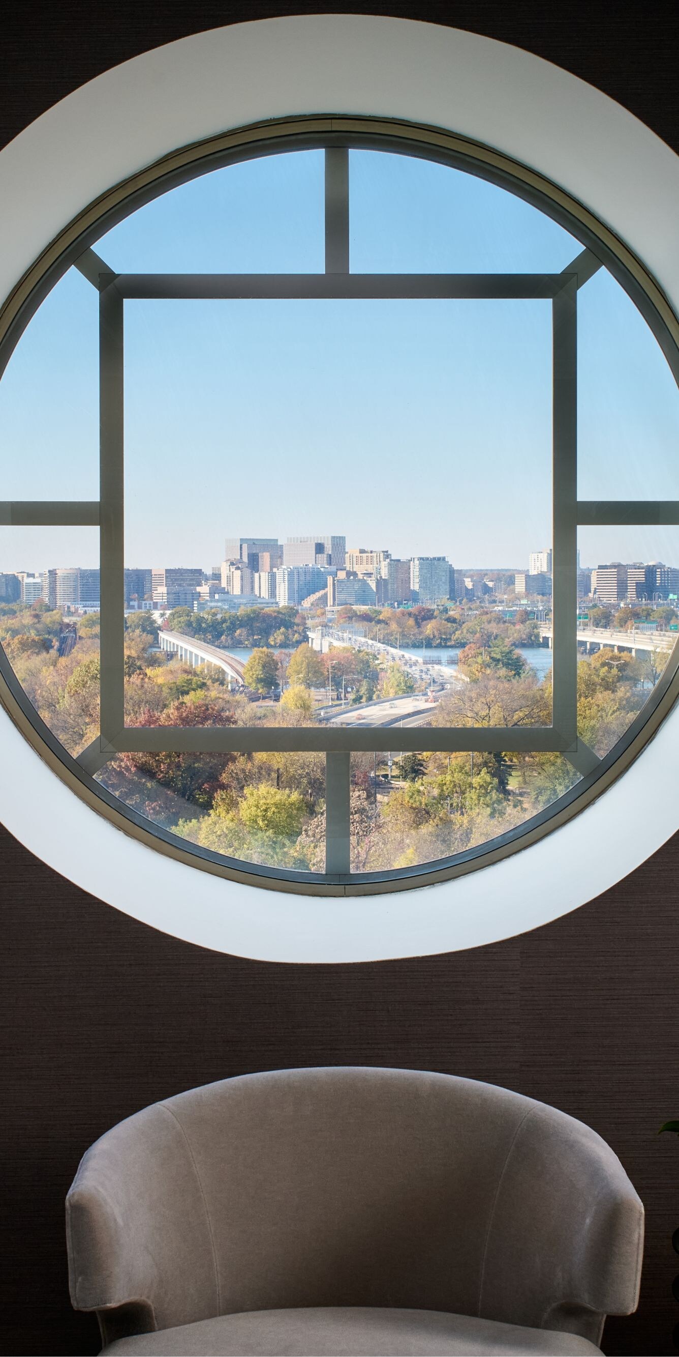Round window overlooking the city